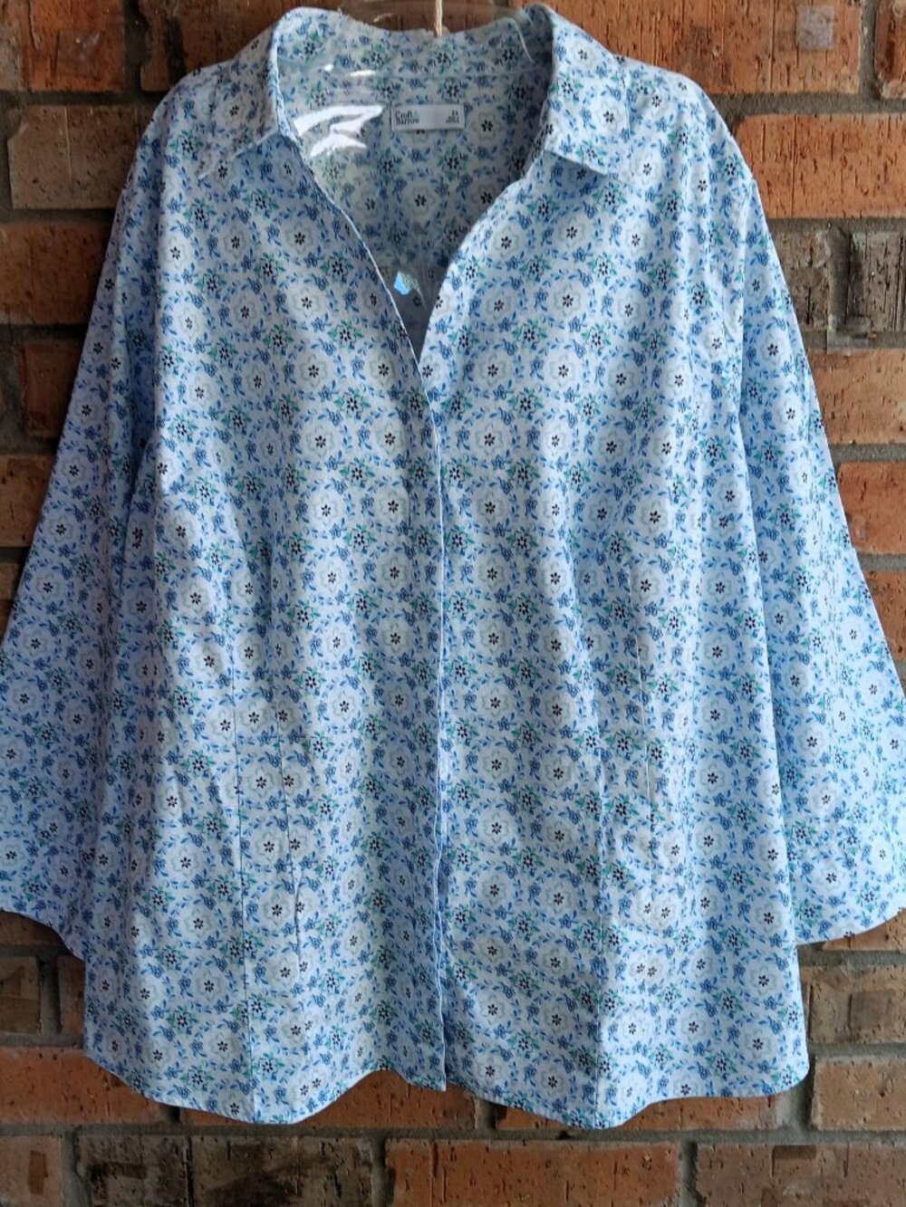Croft & Barrow Womens Top Blouse Button Front 3/4 Sleeves White Floral Size 3X